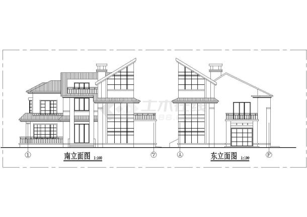 某地别墅建筑平立剖面设计cad施工图-图二