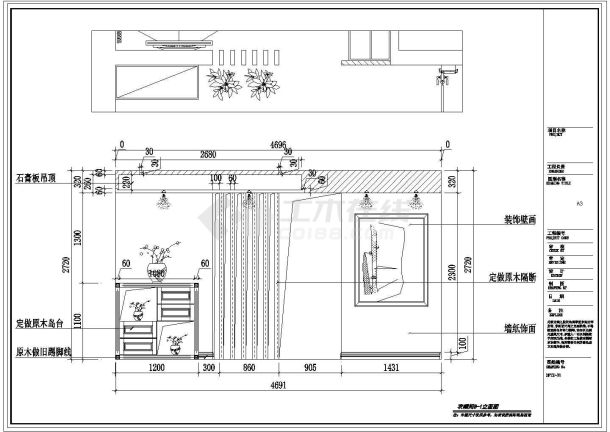 某地东南亚风格三室两厅住宅建筑设计cad施工图-图二