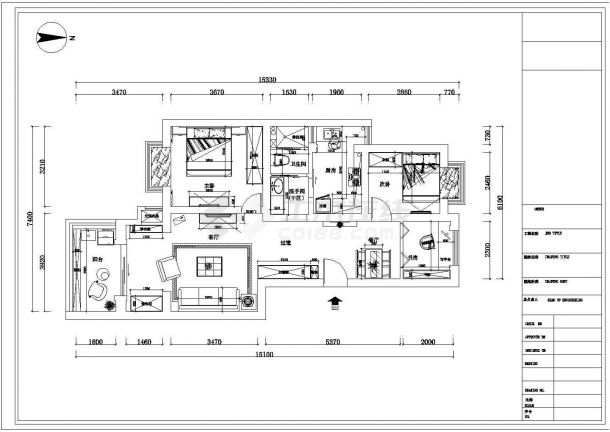 某城市新中式二房建筑设计cad施工图-图一