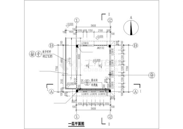 合肥市某居住区43平米单层框架结构垃圾房建筑设计CAD图纸-图二