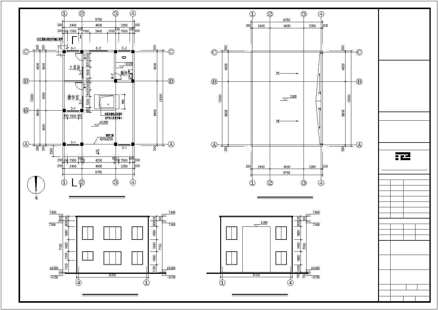126平米单层框架结构压缩式垃圾中转站建筑设计CAD图纸