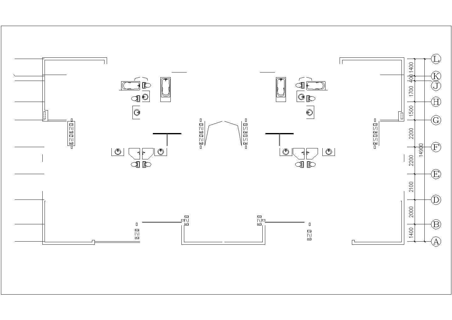 1200平米三层框架结构四户连排别墅全套给排水设计CAD图纸（2套方案）