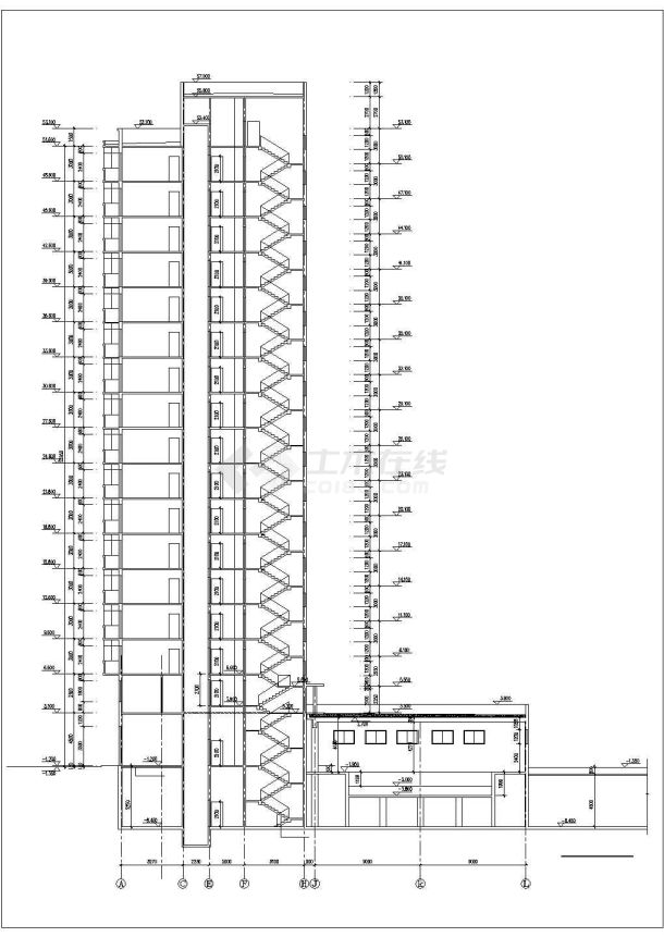 佛山市静馨嘉苑小区2.3万平17层短支剪力墙结构住宅楼建筑设计CAD图纸-图二