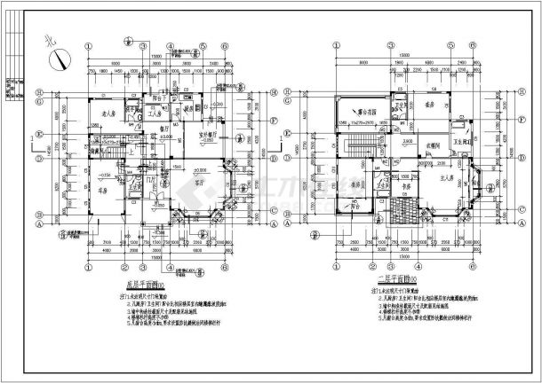 某二层框架结构别墅设计cad全套建筑施工图（含结构设计）-图二