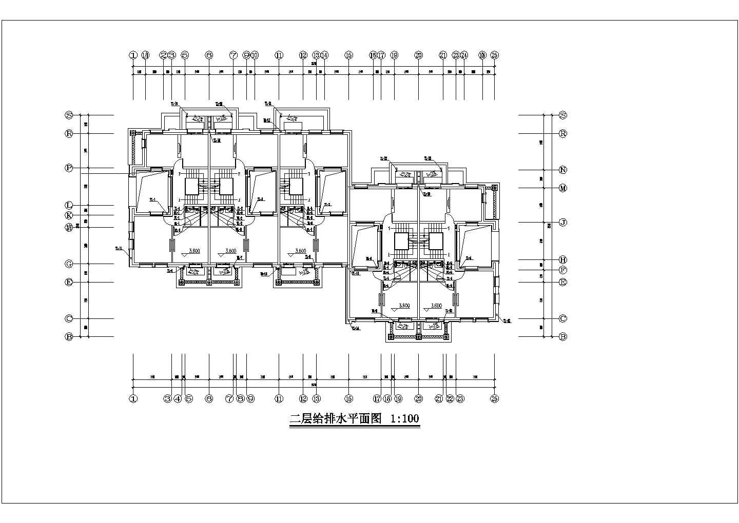 3层框架结构组合式别墅楼给排水设计CAD图纸（含地下室/两套方案）