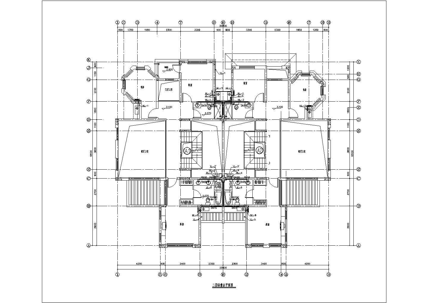 425平米3层框架结构单体别墅全套给排水设计CAD图纸（含半地下室）