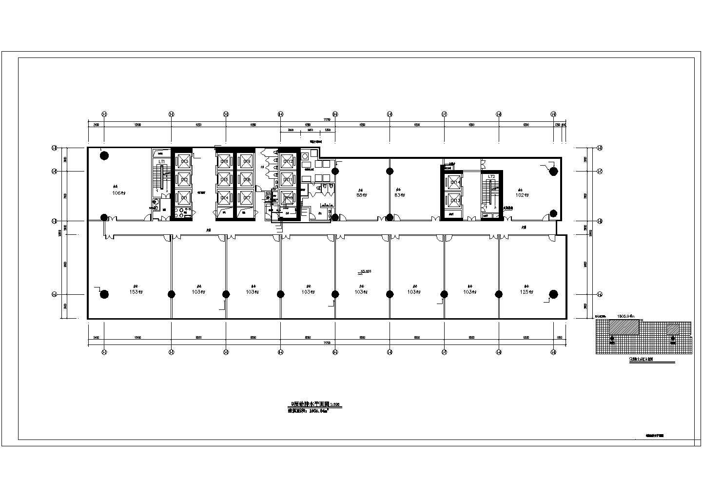 西安市某商业街39层剪力墙结构办公楼给排水平面设计CAD图纸