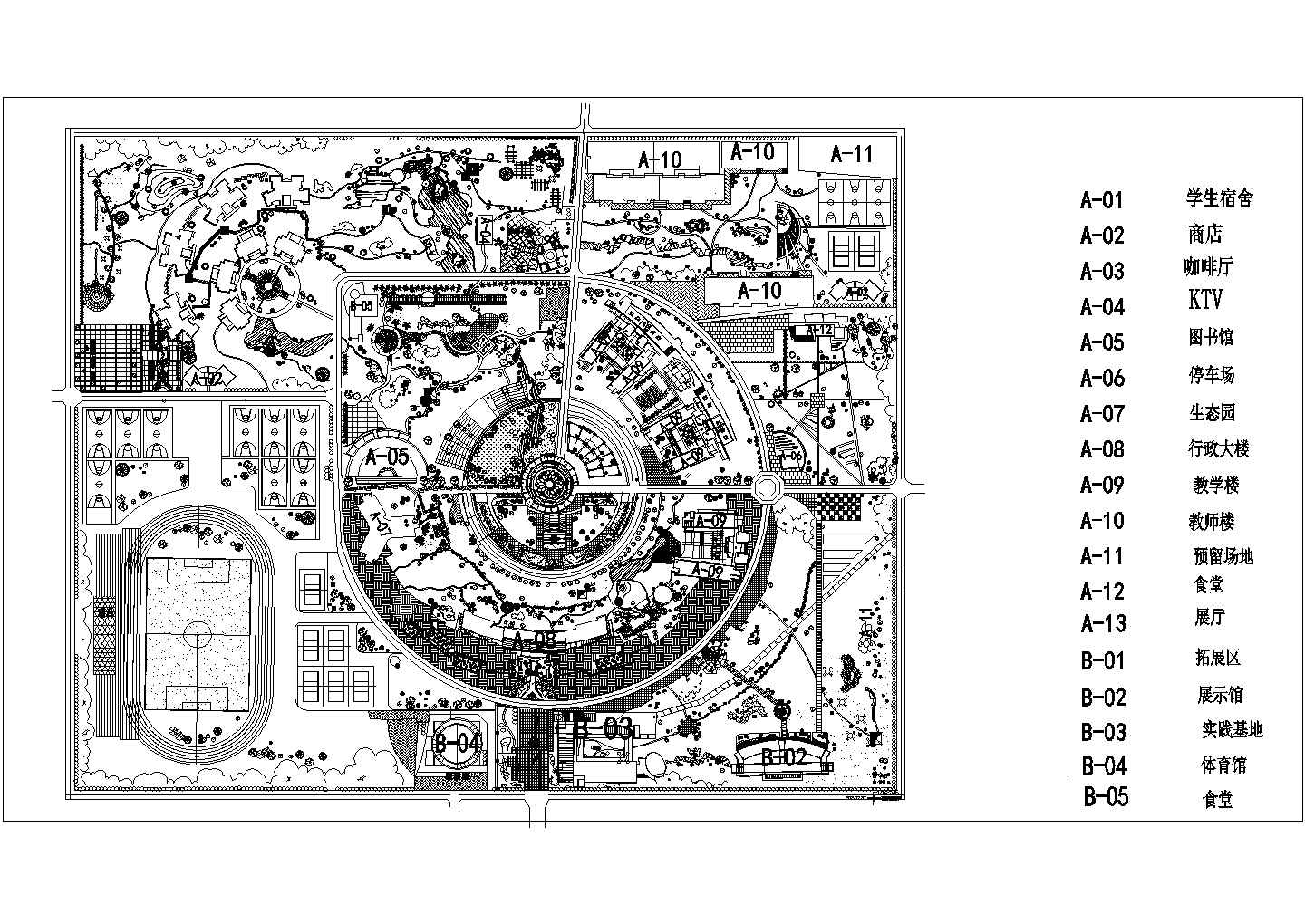某著名高校新校区CAD景观设计规划图纸