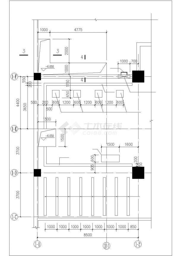 北京市房山区某商业大厦地下车库平面结构设计CAD图纸-图一