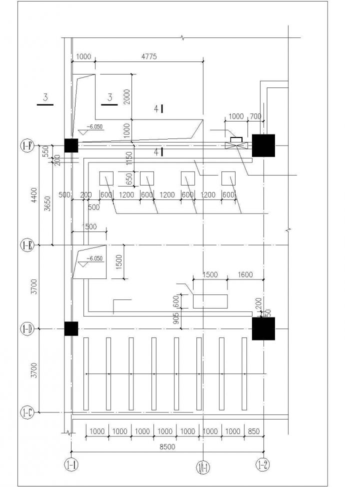 北京市房山区某商业大厦地下车库平面结构设计CAD图纸_图1