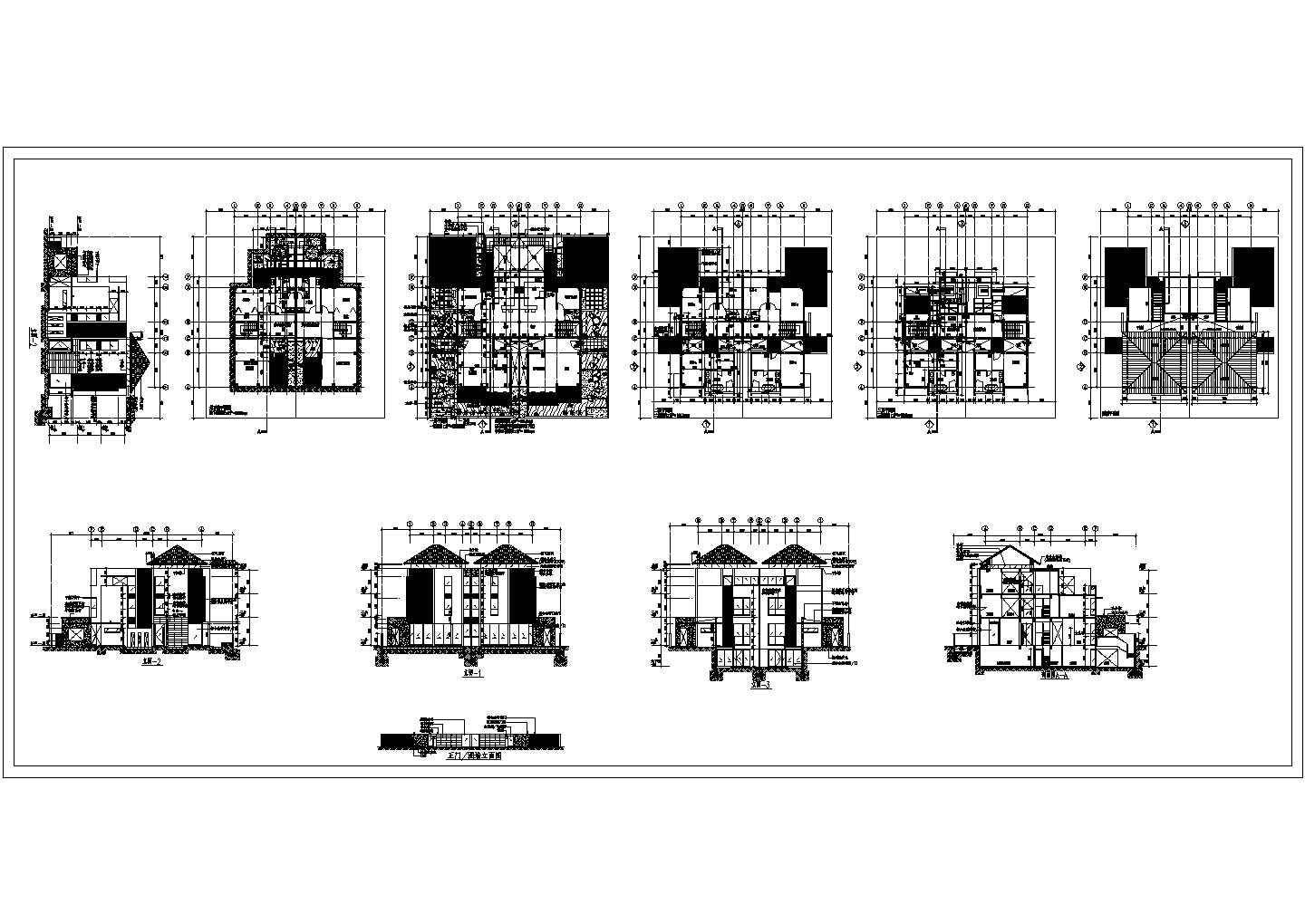 北京双拼豪华别墅设计全套施工cad图