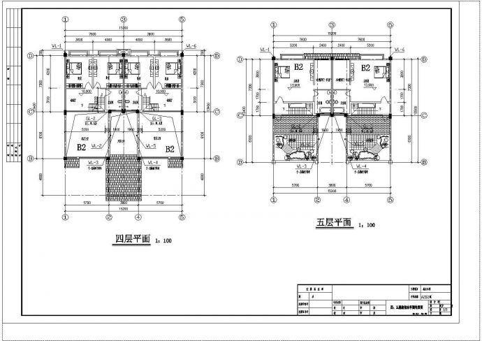 长18.2米 宽15.2及14米 1车库+5层双拼2户叠拼别墅(2栋)给排水平面图_图1