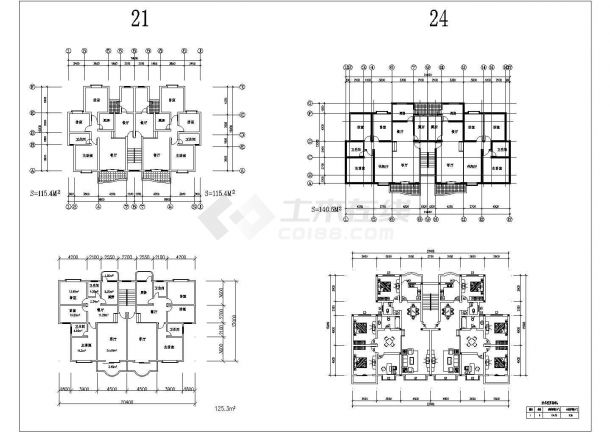 经典多层住宅楼户型设计cad 建筑平面方案图集合-图二