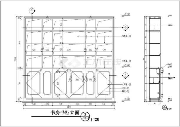 某高档别墅书房书柜装修设计cad施工详图-图二