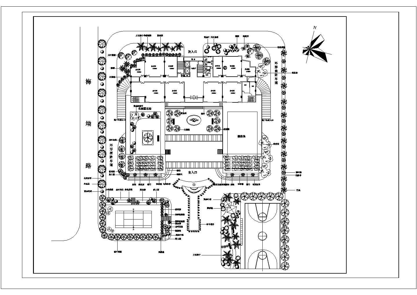 深圳XX办公大厦绿化图CAD总平面图