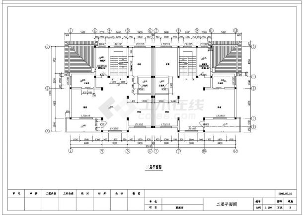 三层联体别墅砖混结构设计建筑施工cad图纸，共二十七张-图二