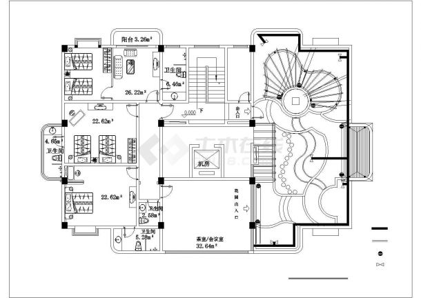 屋顶花园CAD平面图-宿舍楼十楼施工图-图一