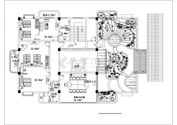 屋顶花园CAD平面图-宿舍楼十楼施工图-图二