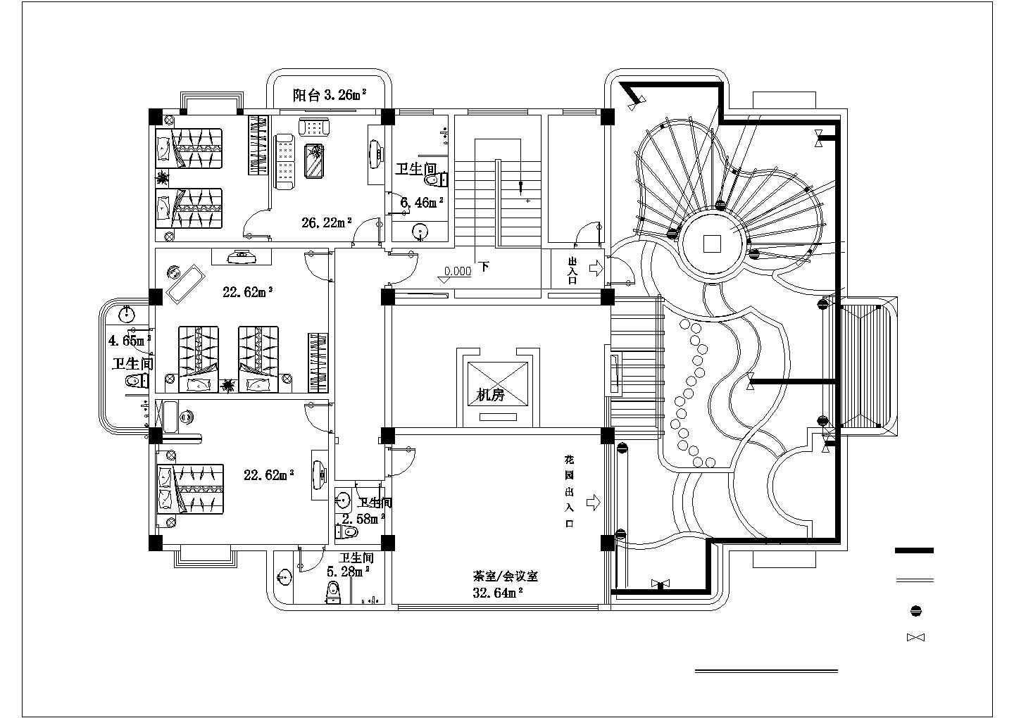 屋顶花园CAD平面图-宿舍楼十楼施工图