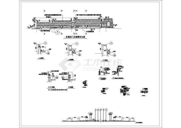 某地景观水景围墙施工cad图-图一