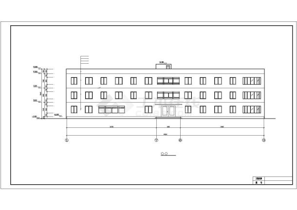 某工厂2100平米3层框架结构办公楼建筑+结构设计CAD图纸-图一