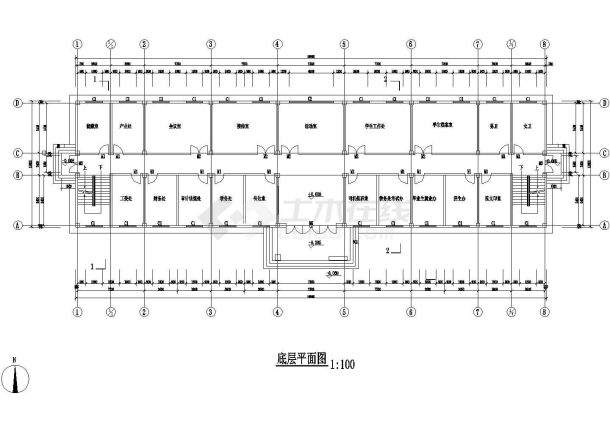 江苏某大学2700平米左右四层框架结构行政办公楼建筑设计CAD图纸-图一