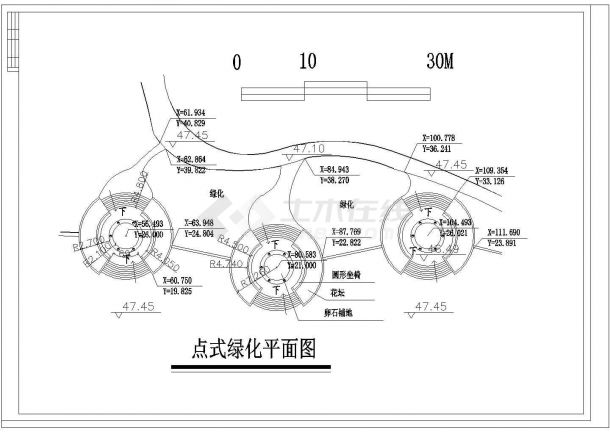 某公园点式CAD景观设计绿化区详图-图一