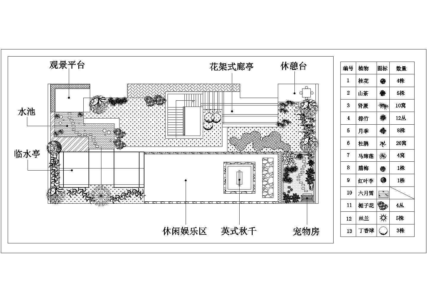 某小区屋顶花园CAD平面设计图