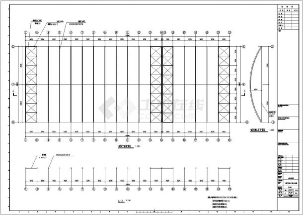 新疆某农贸市场全套钢结构设计cad图(含钢拱支座平面布置图)-图一