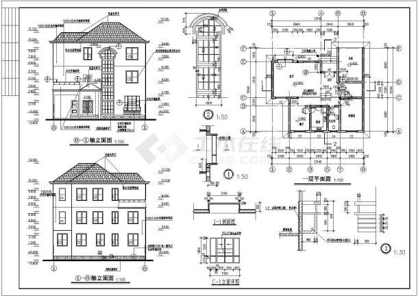 某三层砖混结构小别墅设计cad全套建施图纸（含设计说明）-图二