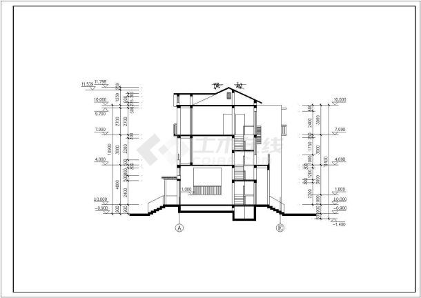 某高档小区三层带地下层框架结构别墅设计cad全套建筑施工图-图一