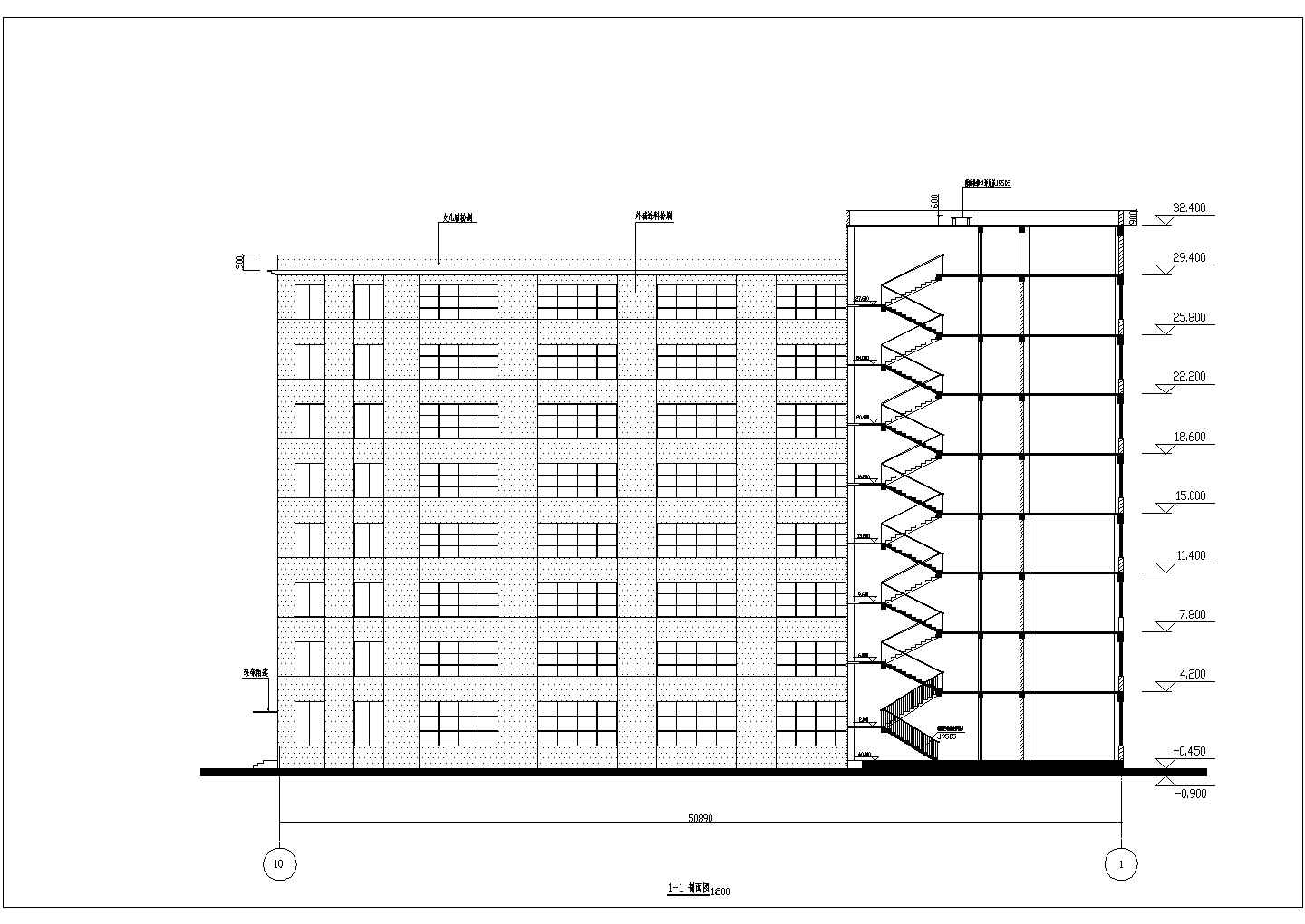 北京某科技研究所8层框架结构办公楼平立面设计CAD图纸