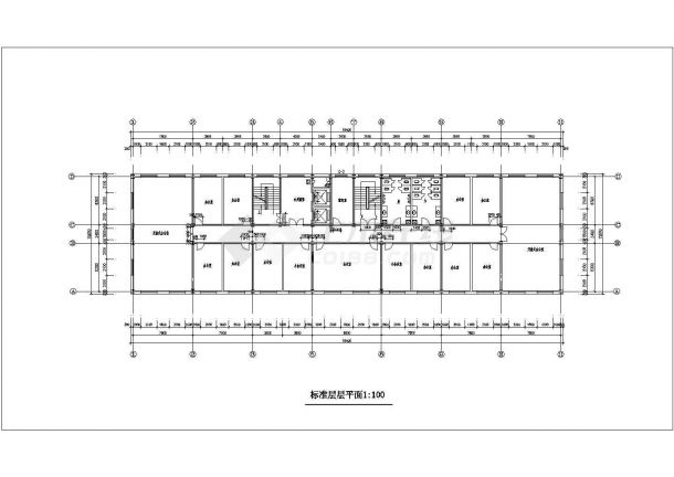 上海某公司9900平米左右11+1层框架结构办公楼平立面设计CAD图纸-图一