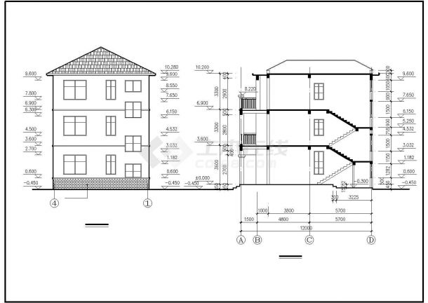 镇江市某现代小区400平米3层框混结构单体别墅筑结构设计CAD图纸-图一