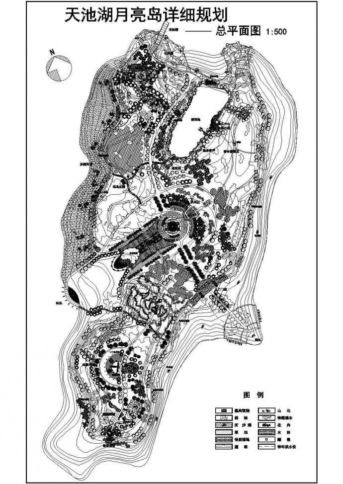 某天池湖月亮岛公园CAD景观设计图_图1