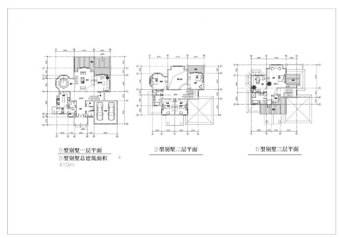 400平方米3层精美别墅建筑全套施工cad图纸_图1