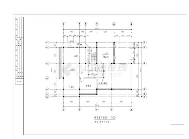 500平方米2层山区坡地别墅建筑设计cad图纸-图二