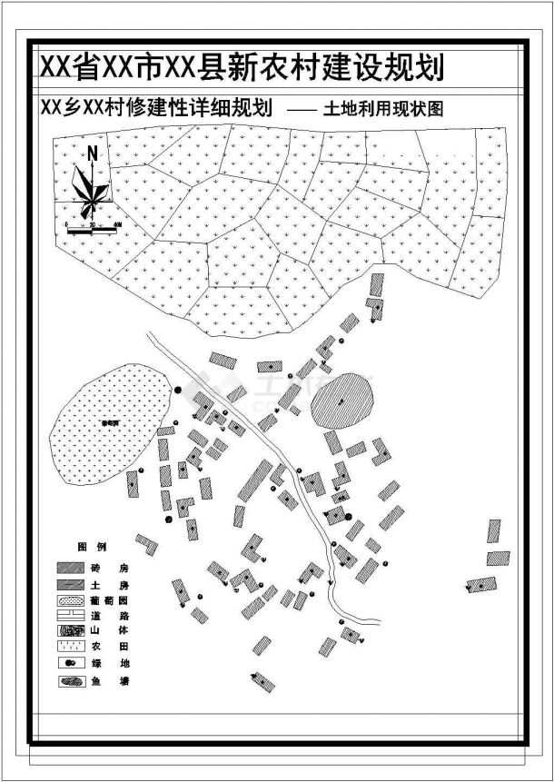 安徽省黄山市某村修建性详细规划CAD图纸【含给排水管线图，景观规划图】-图一