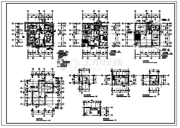 别墅设计_某三层框架结构别墅全套建筑施工cad图，含三套别墅方案设计-图一
