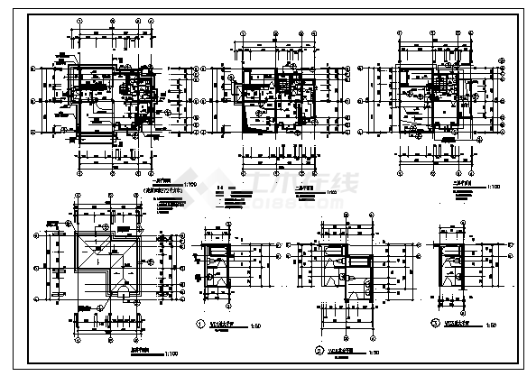 别墅设计_某三层框架结构别墅全套建筑施工cad图，含三套别墅方案设计-图二