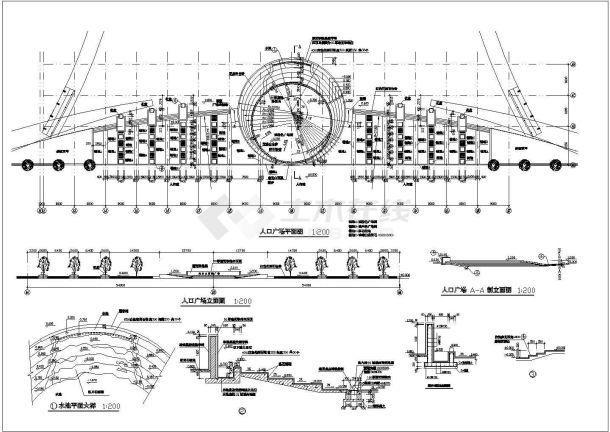 某高档住宅小区入口广场及花池设计cad施工详图-图一