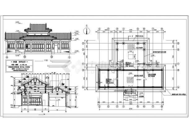一仿古建筑大厅楼房设计方案CAD图纸-图一