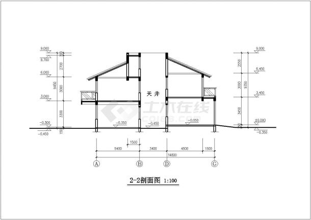 丽江市某别墅区290平米3层砖混别墅平立剖面设计CAD图纸（含总图）-图二