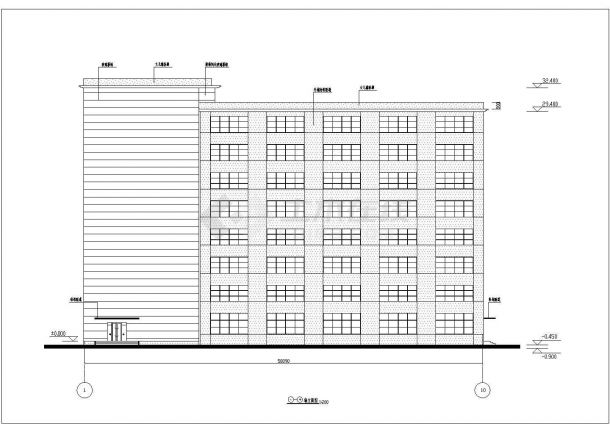 北京某互联网公司7200平米8层L型框架结构办公楼平立面设计CAD图纸-图二