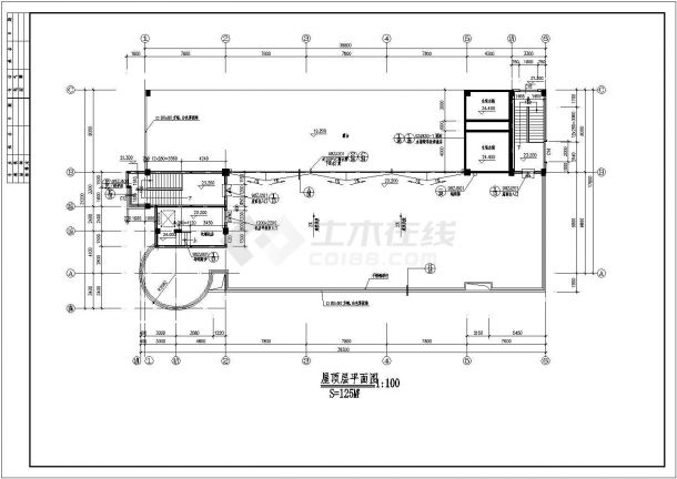 某4340㎡地上六层框架结构办公楼建筑施工CAD图纸，包含建筑说明，四层平面图，剖面图等。(CAD，15张图纸)-图一