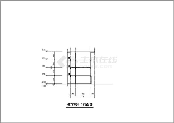 武汉市某实验中学3600平米4层框架普通教学楼平剖面设计CAD图纸-图一