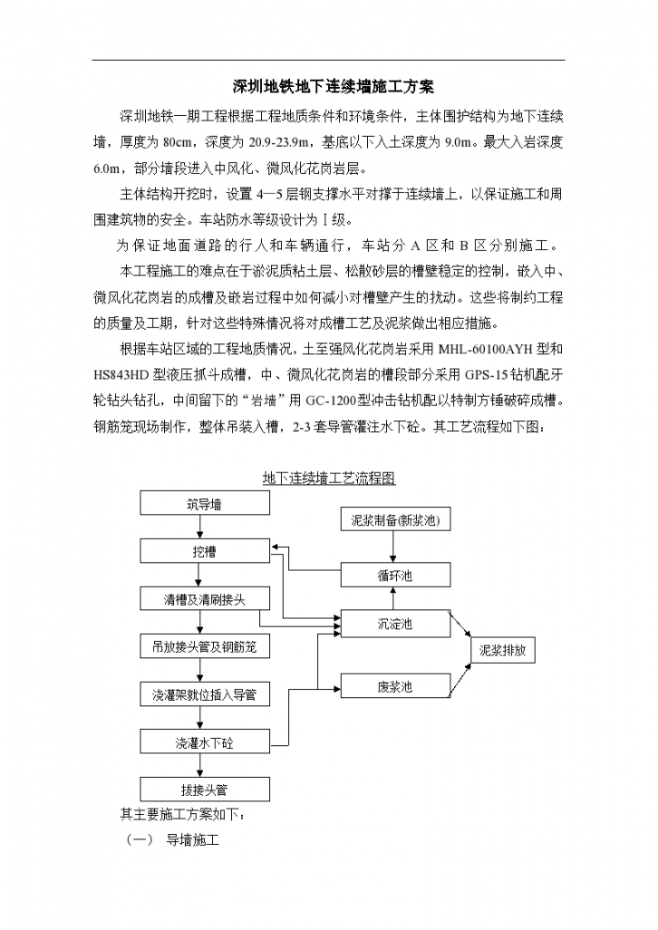 深圳地铁地下连续墙详细施工组织设计方案-图一