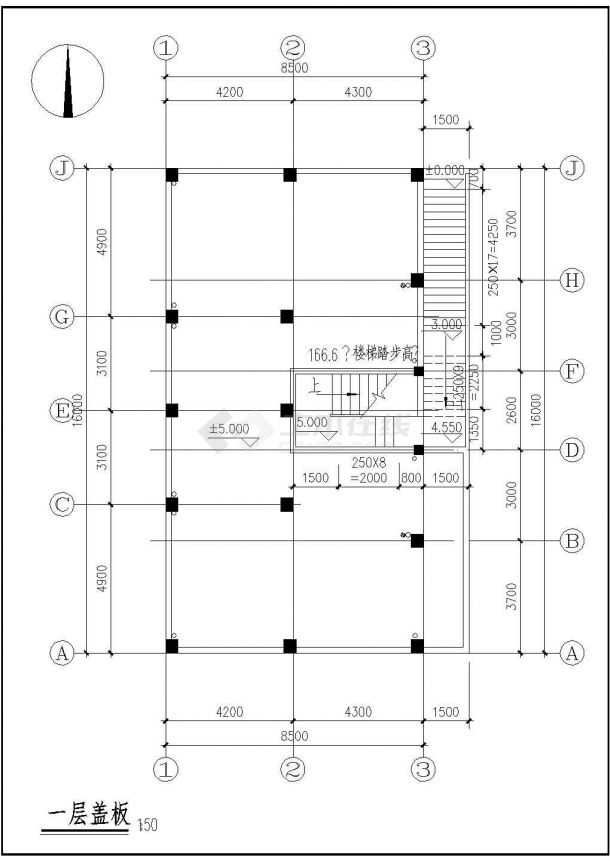 六层框架结构住宅楼建筑施工cad图(含平面图，共十二张)-图二