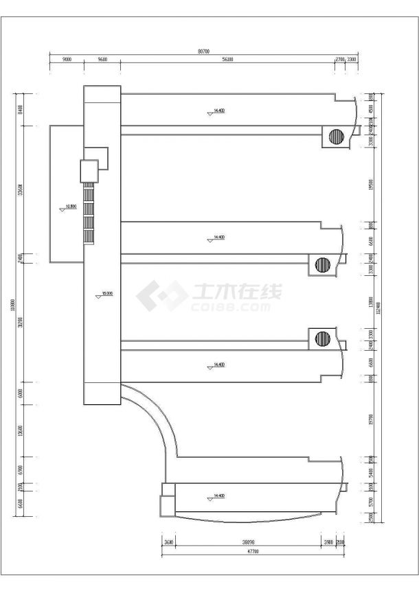 太原某中学1.1万平米四层框架结构教学综合楼平立剖面设计CAD图纸-图二