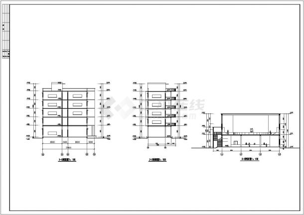 秦皇岛市某小学4300平米左右四层框架教学楼平立剖面设计CAD图纸-图二